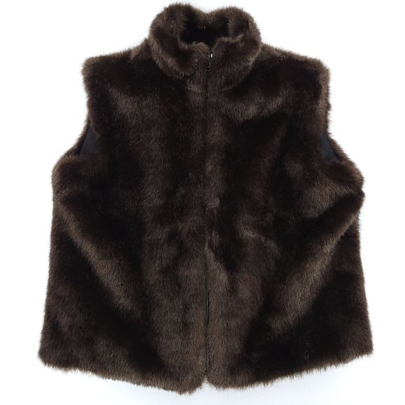 Faux Fur Vest Brown Zipper Front S / M Outerwear Lined Boho Cejon Accessories - Picture 9 of 11